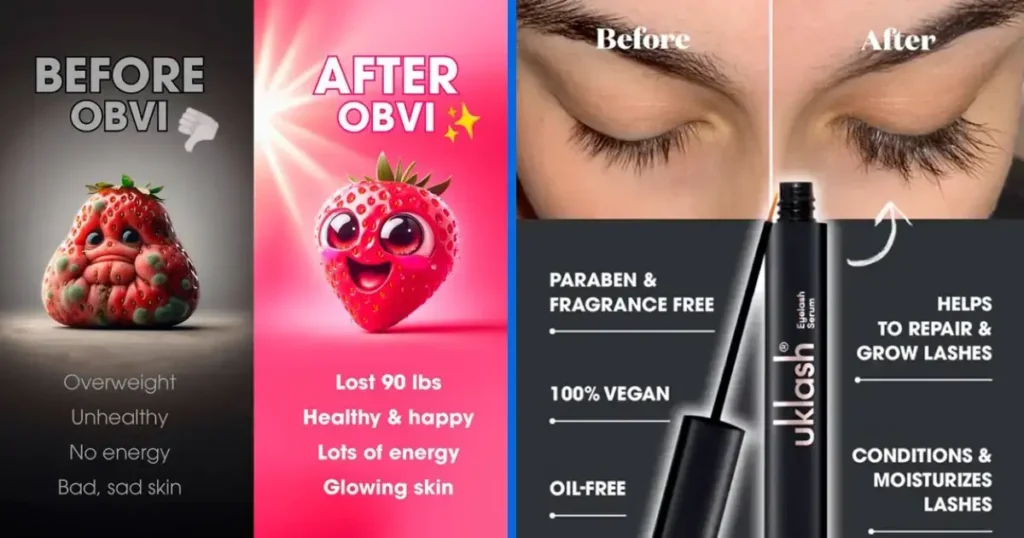 Before and After ads - Obvi Health and UKLASH